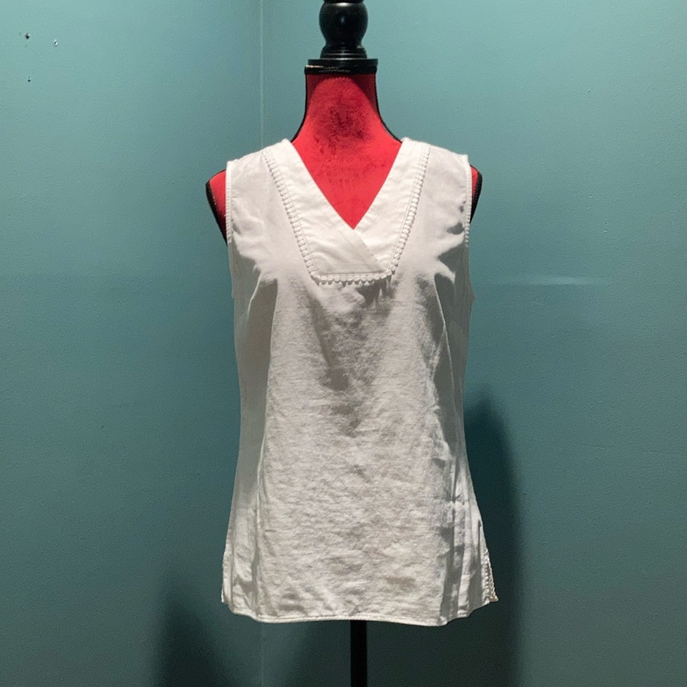 Talbots White Linen And Cotton Sleeveless Blouse